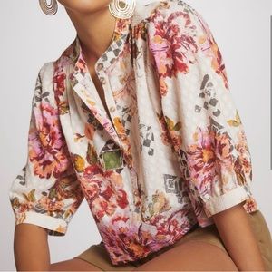 Anthropologie Pilcro Cropped Surf Floral Blouse M